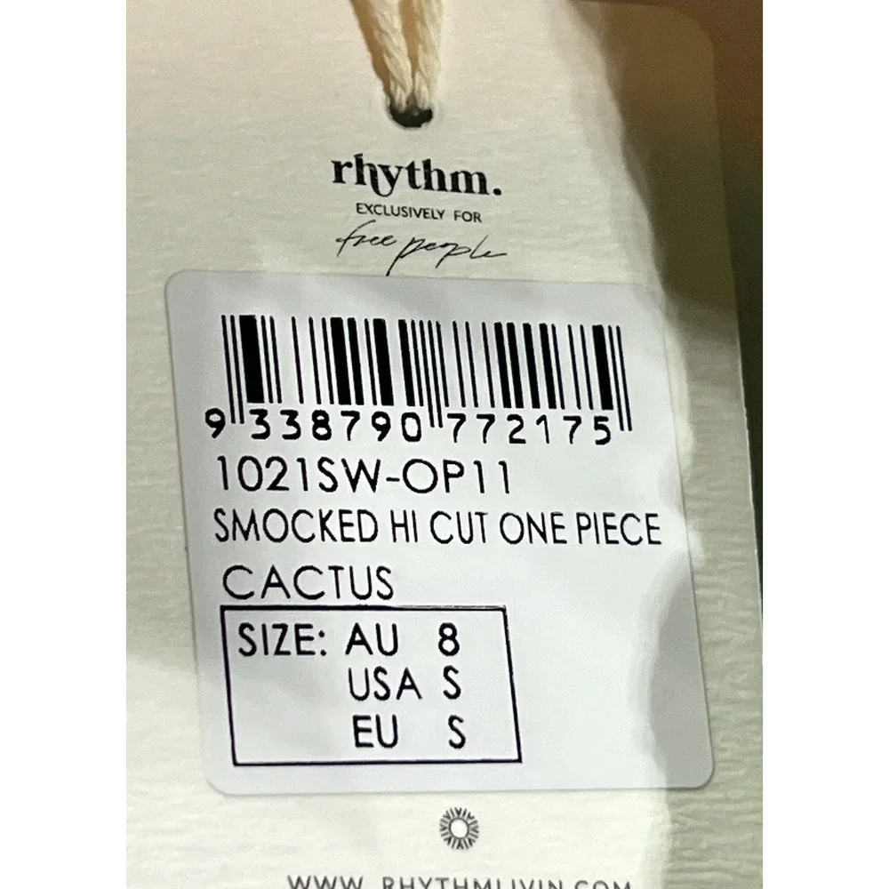 NEW RHYTHM x FREE PEOPLE CATCUS GREEN SMOCKED HI CUT ONE PIECE SWIMSUIT SZ S